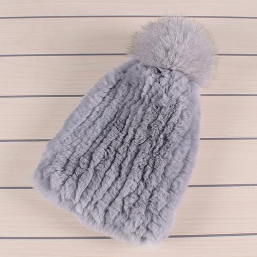 Winter Fur Hats for Ladys Women's Rex Rabbit Fur Caps Beanies Solid Elastic Winter Fashion Accessories Fox Fur Pompom Hat