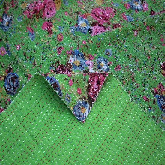 Aizza Trends Cuvertură Kantha din Bumbac Pur Imprimat Lucrată Manual - Aspect Tradițional Cuvertură de Pat Kantha Gudri - Gudri Vintage Cusute Manual