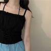 Short Style Crop Top with Exposed Navel and Black Fungus Edge Slim Fit Camisole Women's New Style Drawstring Tied Knit Vest Summer