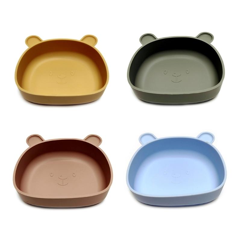 Cartoon Bear Toddlers Learning To Eat Dinning Plate Silicone Suction Cup Bowl Scaldproof Tableware for Baby 6+ Month