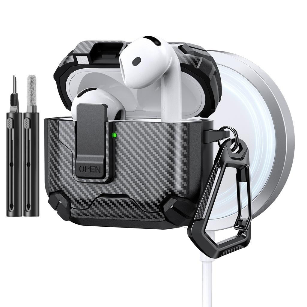 Phone Stand Case For AirPods 4 Generation Case Magnetic Automatic Lock with Cleaning Kit Shockproof Protective Case for AiPods 4