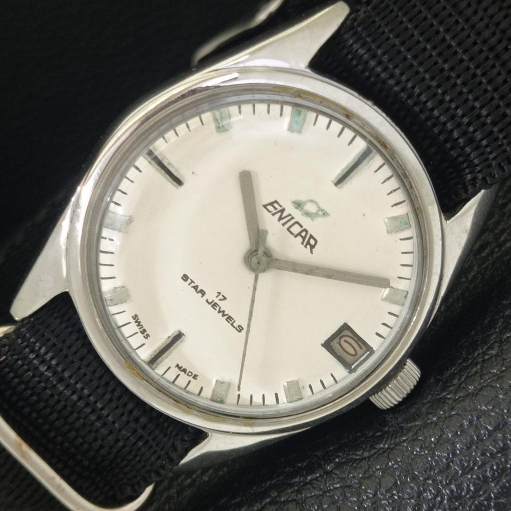 

ENICAR STAR JEWELS VINTAGE HAND-WINDING SWISS MENS WHITE DIAL WATCH a703792-1 R213e-a703792