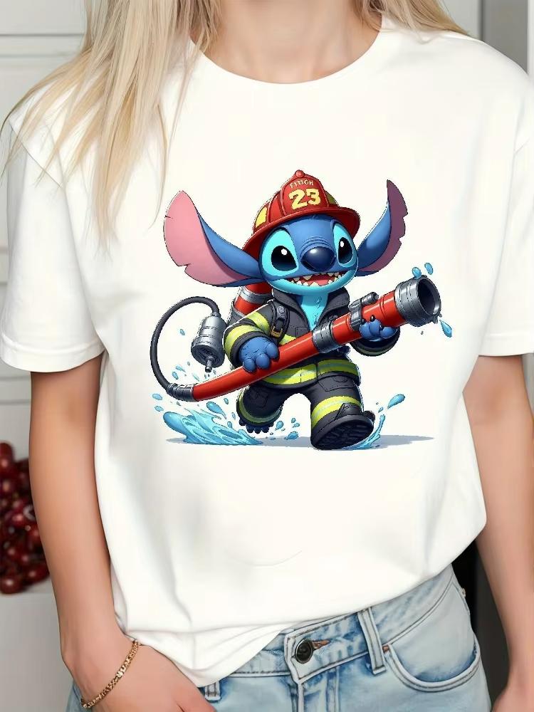 2026 New Womens FireUnisex TShirt Y2K Cartoon Graphic Print High Quality Fashion Womens Loose Plus Size Short Sleeve S