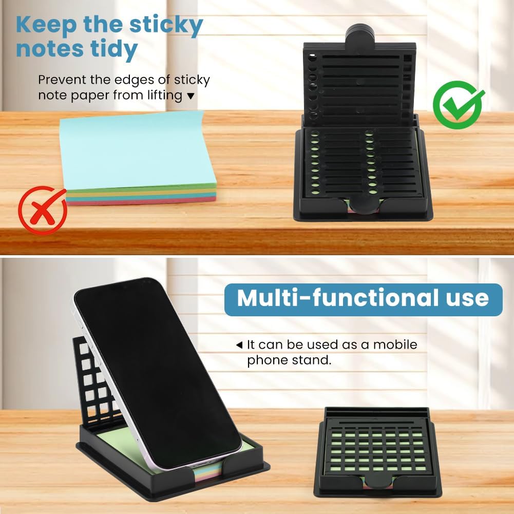 Sticky Note Holder with 5 Different Stencil, 3x3 Sticky Note Stencil Dispenser for Desk, Reble Memo Pad Organizer with Five Line Box Drawing Template