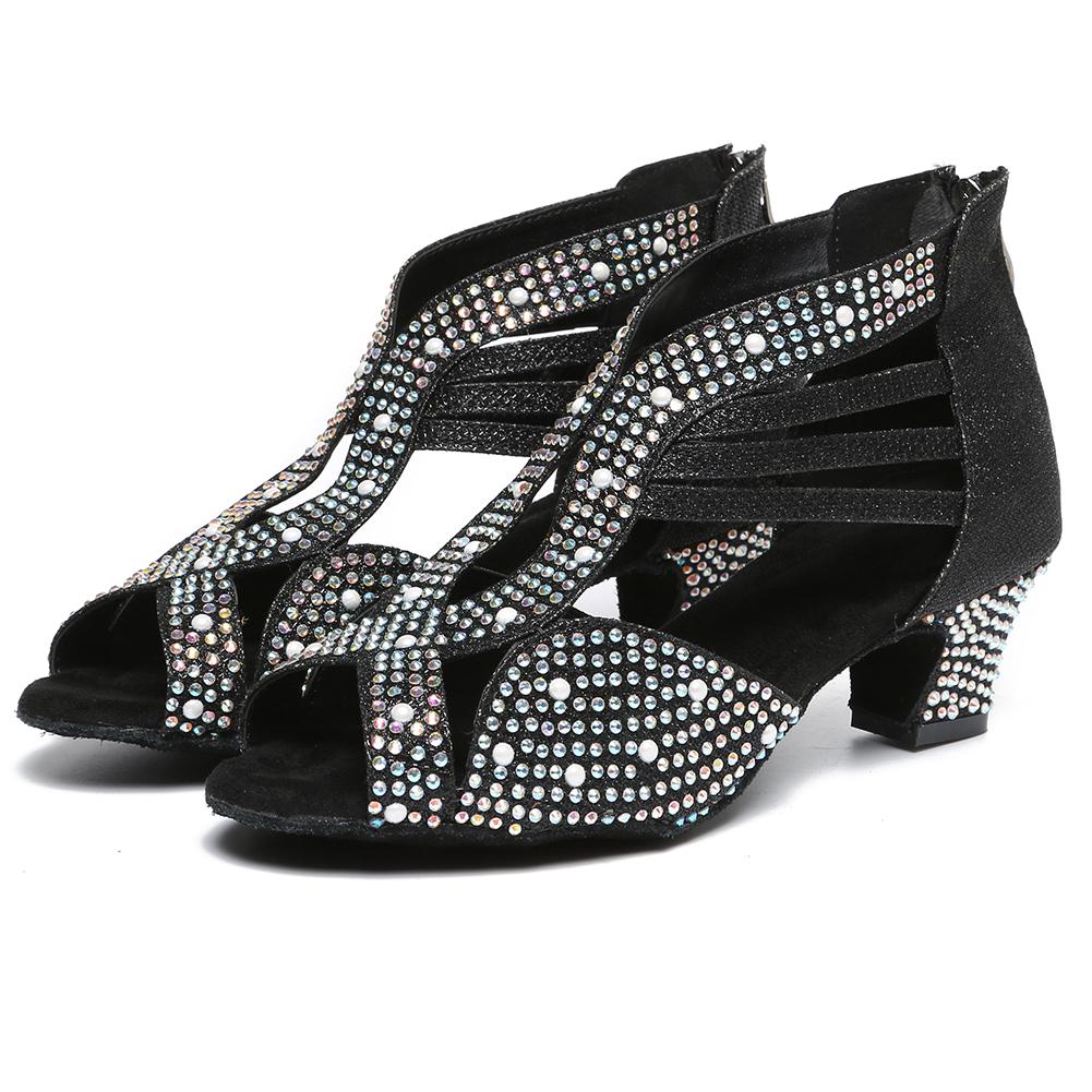 Mid Heel Dance Shoes for Women Indoor Latin Dance Shoes Square Dance Shoes Diamond Indoor Dancing Shoes Heeled 5/6CM 5CM-34 чёрный