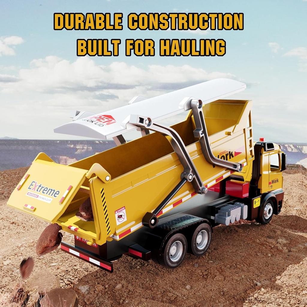Dump Truck Toy, Large Dump Trucks Metal Cab, Big Construction Trucks with Lights and Sounds, Construction Vehicle Toys, Kids Birthday Xmas Gifts