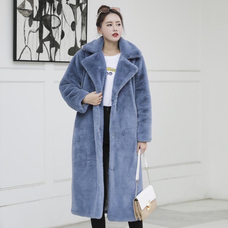 2024 Extra Long Plus Size Women's Faux Rabbit Fur Coat - Warm Winter Outerwear