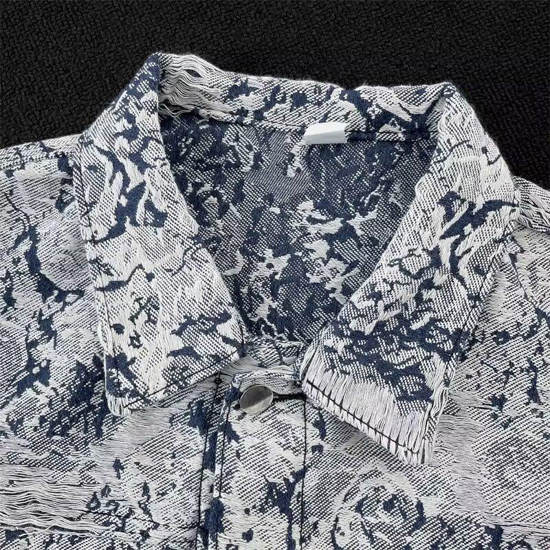 

Унисекс джинсовая куртка с цветочной вышивкой: Модный, свободный американский стиль для мужчин и женщин XL синий