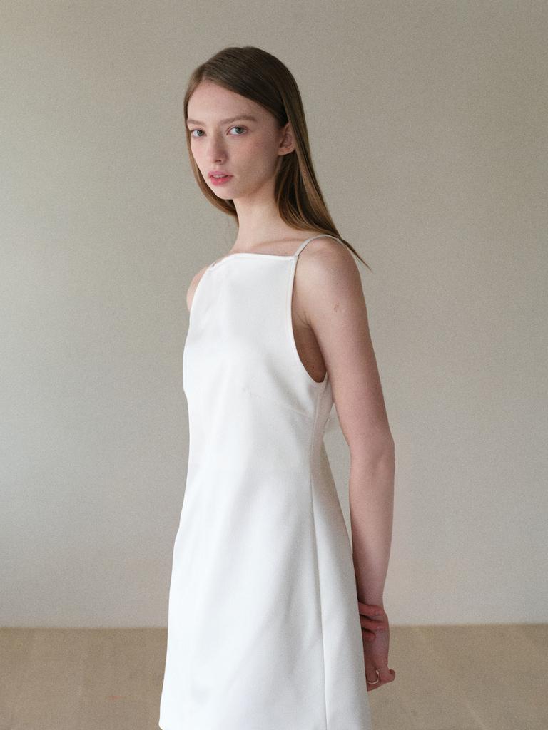 BEIRUT Stitch Satin Mini Dress (White)