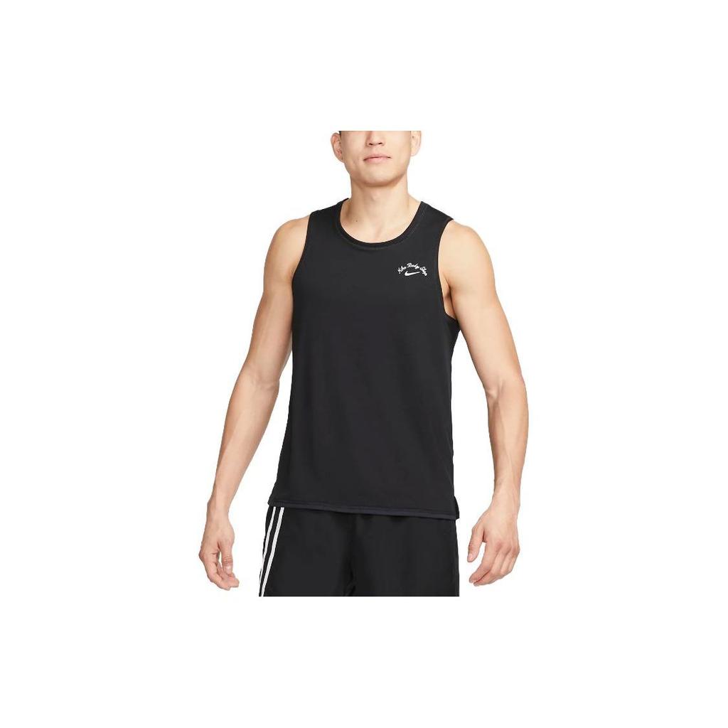 Nike Dri-Fit Miler Printed Logo Crew Neck Running Tank Top Men Tops Black DX1549-010