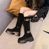 Fashion Flats Women High Boots Suede Winter Designer Shoes Fashion Casual Woman's Boots 2025 New Dress Brand Goth Mujer Chelsea Botas