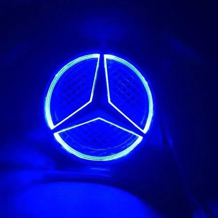 Autoaufkleber Neu 2025 Für Mercedes Benz Weiß Blau Rot Licht Auto Frontgrill Stern Emblem LED Beleuchtetes Logo für Mercedes Benz