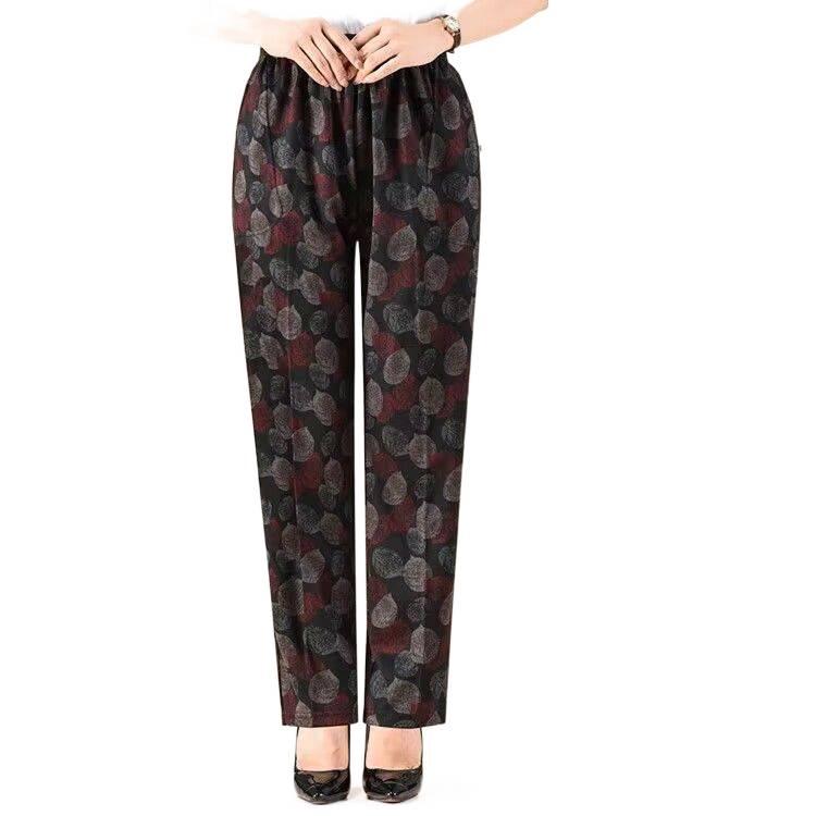 Women's Elastic Waist Loose-Fit Pants - Spring & Autumn, Large Size, Straight Cut for Middle-aged & Elderly