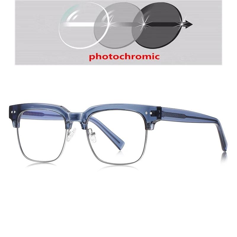 Rivet Frame Square Nearsighted Glasses For Men Blue Light Blocking Oversized Finished Glasses Nearsighted 0 -0.5 -0.75 To -6.0