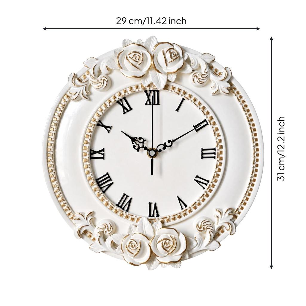 12Inch WallMounted Analog Clock Quiet Decorative Wall with Floral Frame NonTicking Timepiece