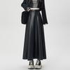 Winter Women PU Leather Skirt Long Pleated High Waist A Line Fashion Clothes