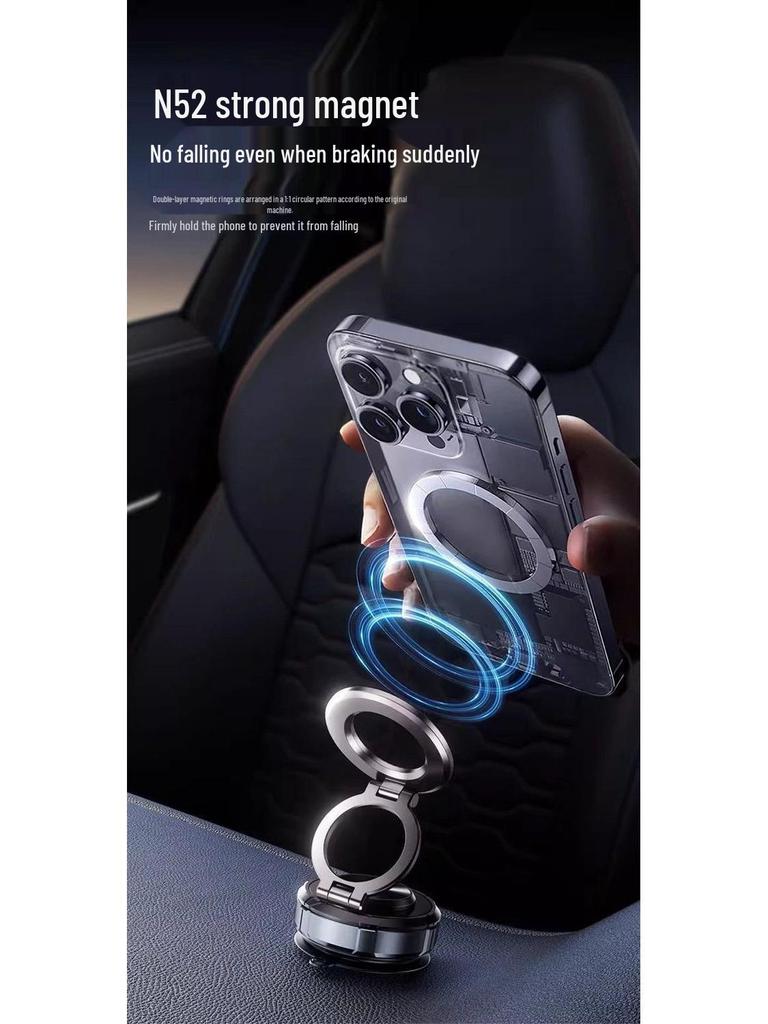 Universal Zinc Alloy Car Phone Holder with Vacuum Suction and N52 Strong Magnetic Surface