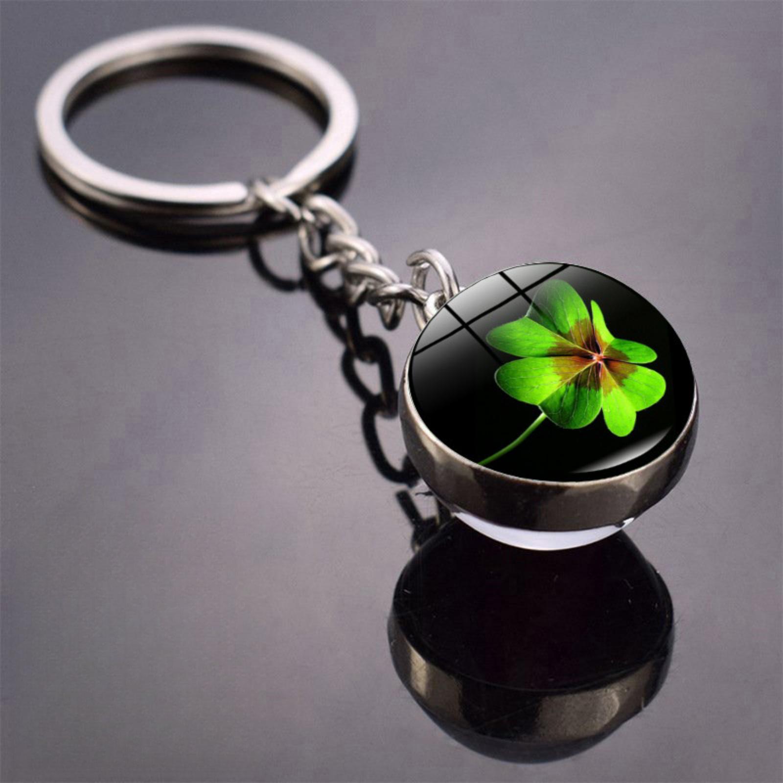 Four-Leaf Clover Glass Ball Keychain Pendant Ornament