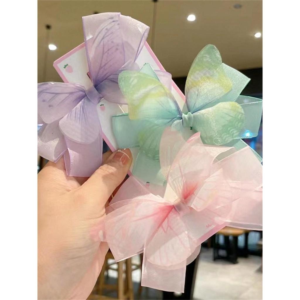 3 women's spring new mesh bow sweet back hair clip daily travel All-match headwear hair accessories