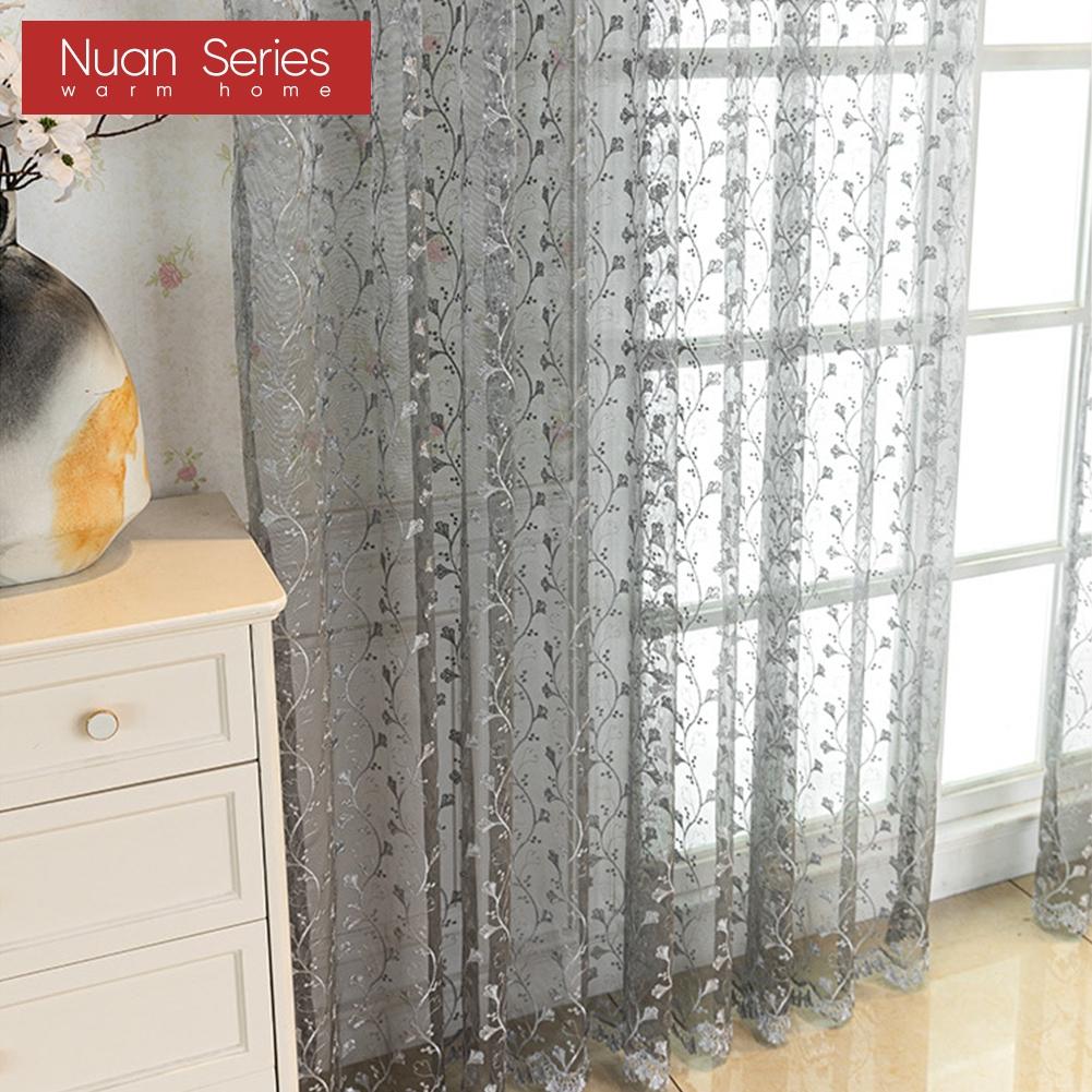 1PC Nuan Series Modern Artistic Luxury Window Tulle Translucent Ginkgo Leaf Embroidered Sheer Curtain for Living Room Bedroom Window Home Decor