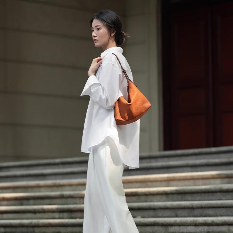 Genuine Leather Vegetable-Tanned Hobo Bag - Versatile One-Shoulder Armpit Bag for Women