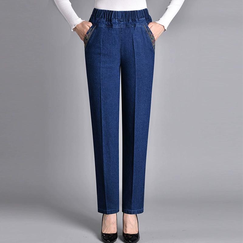 Frühling Herbst Winter Jeans Damen Locker Elastischer Bund Stretch Mutter Lässig Hohe Taille Damen Hose