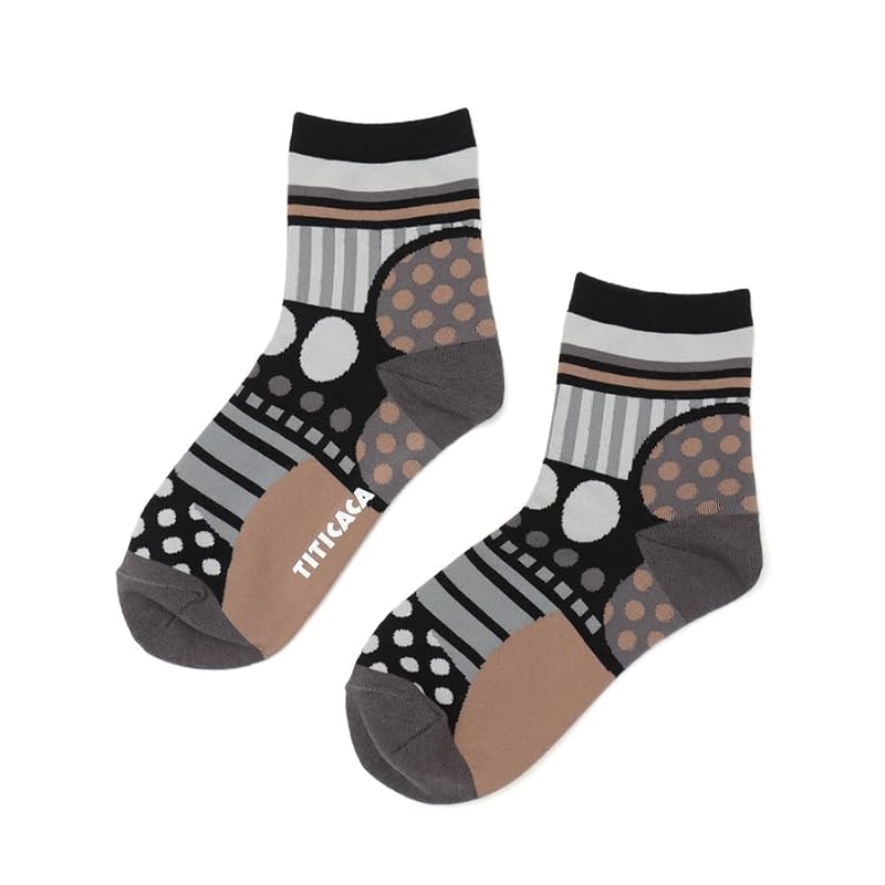 

[Titicaca] art border socks ladies 23-25cm crew socks FREE black ZOSCBB7016
