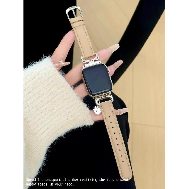 

Little Bear Metal leather loop For Apple Watch band women 10/9/8/7/6/5 38mm 40mm 41mm 42mm 44mm 45mm 46mm 49mm Strap 38mm40mm41mm 42mmS10 абрикосовый