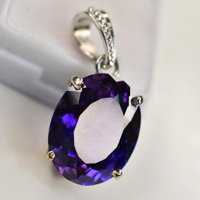 925 Sterling Silver Purple Sapphire 27.15 Ct Natural Oval Pendant   Gems