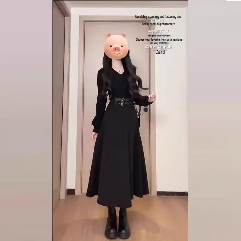 Elegantes kleines schwarzes Kleid für zierliche Frauen mit taillierter Taille - Französischer Hepburn-Stil für den frühen Herbst 2025