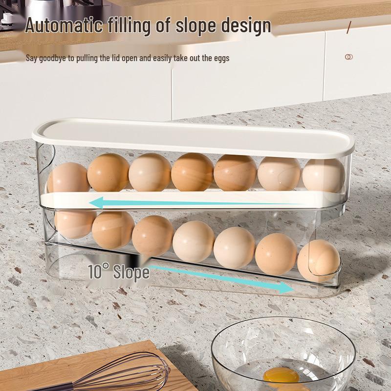 Food-Grade Slide-Out Refrigerator Egg Holder: Automatic Rolling Fresh-Keeping Storage Box