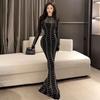 Women's Sexy Celebrity Mesh Hot Diamond Long Dress Jumpsuit
