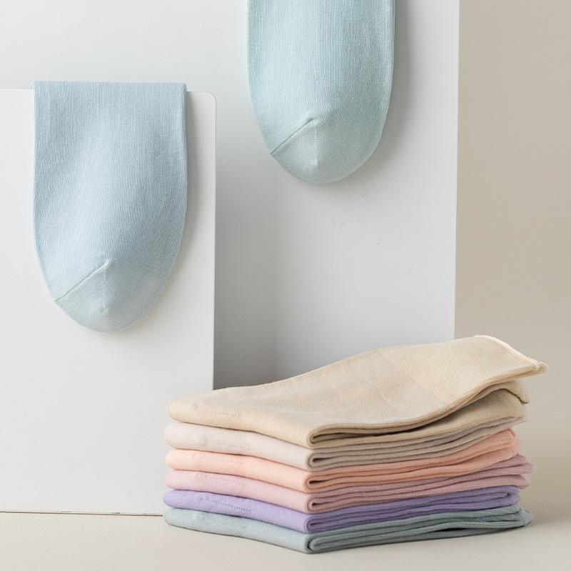 Female Summer Thin Leisure Pure Color Moon Son Boneless In The Tube Pile Pile Cotton Socks