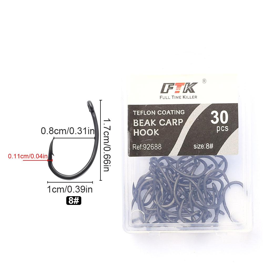 

Набор из 30 рыболовных крючков FTK с двойным задним стержнем, крючки для ловли форели и карпа, которые позволяют лучше зацепить добычу, не давая ей вырваться. 8#