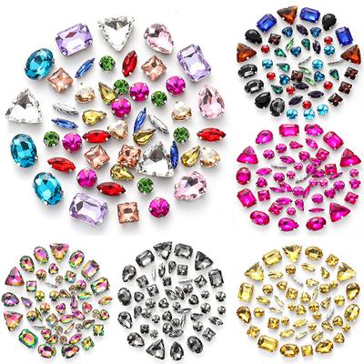 50 Blandade Silverklo Borr Kristall Sy Borr med Hål DIY Handgjorda Bröllopskläder Material Smyckestillbehör Strass Sy på Pärlor