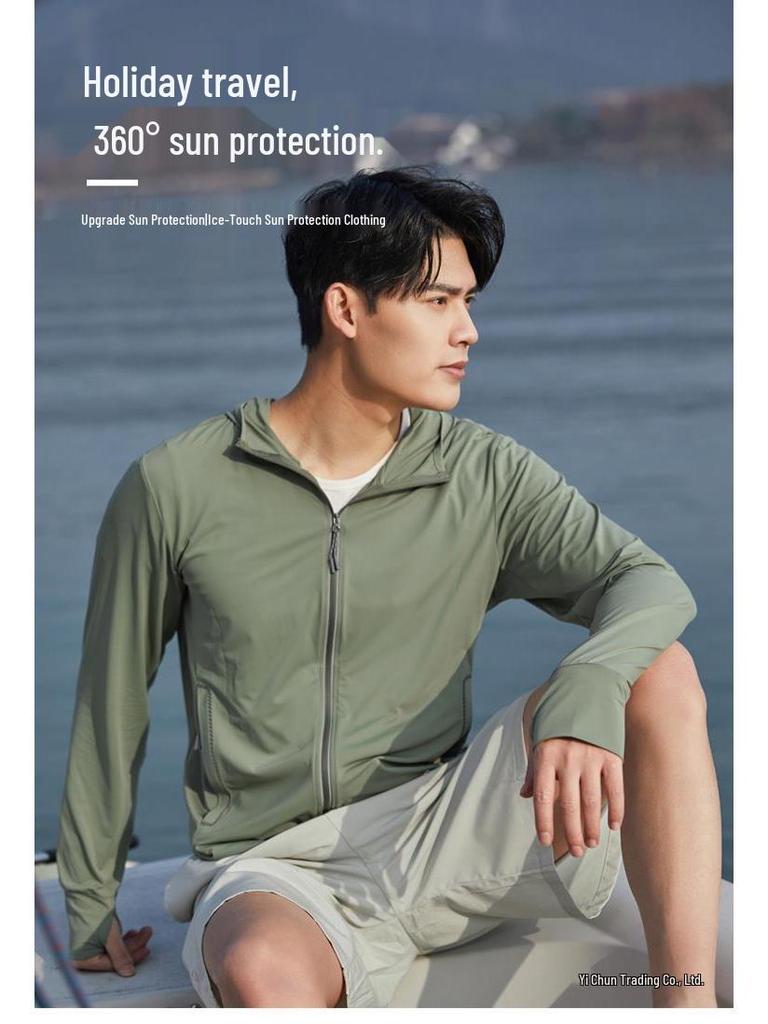 Unisex Lightweight UV Protection Summer Ice Silk Hooded Jacket for Outdoor Activities