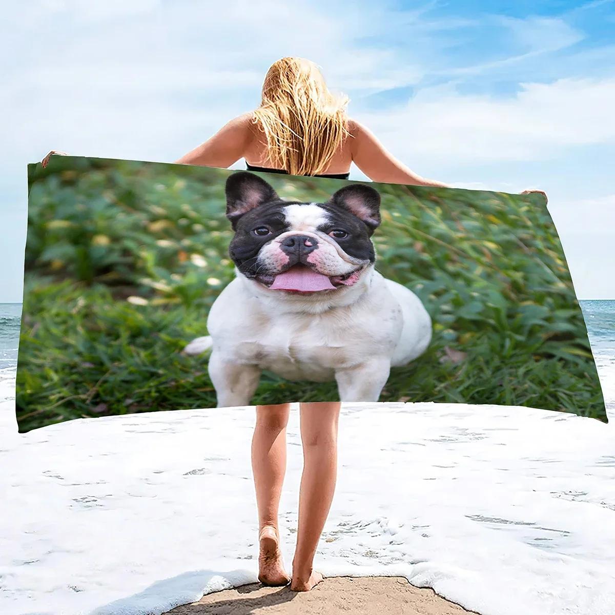 

French Bulldog Pattern Beach and Bath Towels Large Sizes Towel Travel Pool and Indoor Use Towels for Adults Kids Super Absorbent W30*H60(CM)
