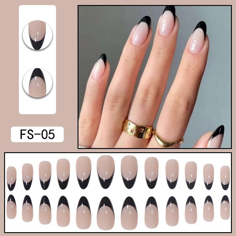 24 Pcs Nude Acrylic Press On Nail Art Short Medium Cheap Artificial Nails Simple White Black French Tips Fake Nails Set For Glue