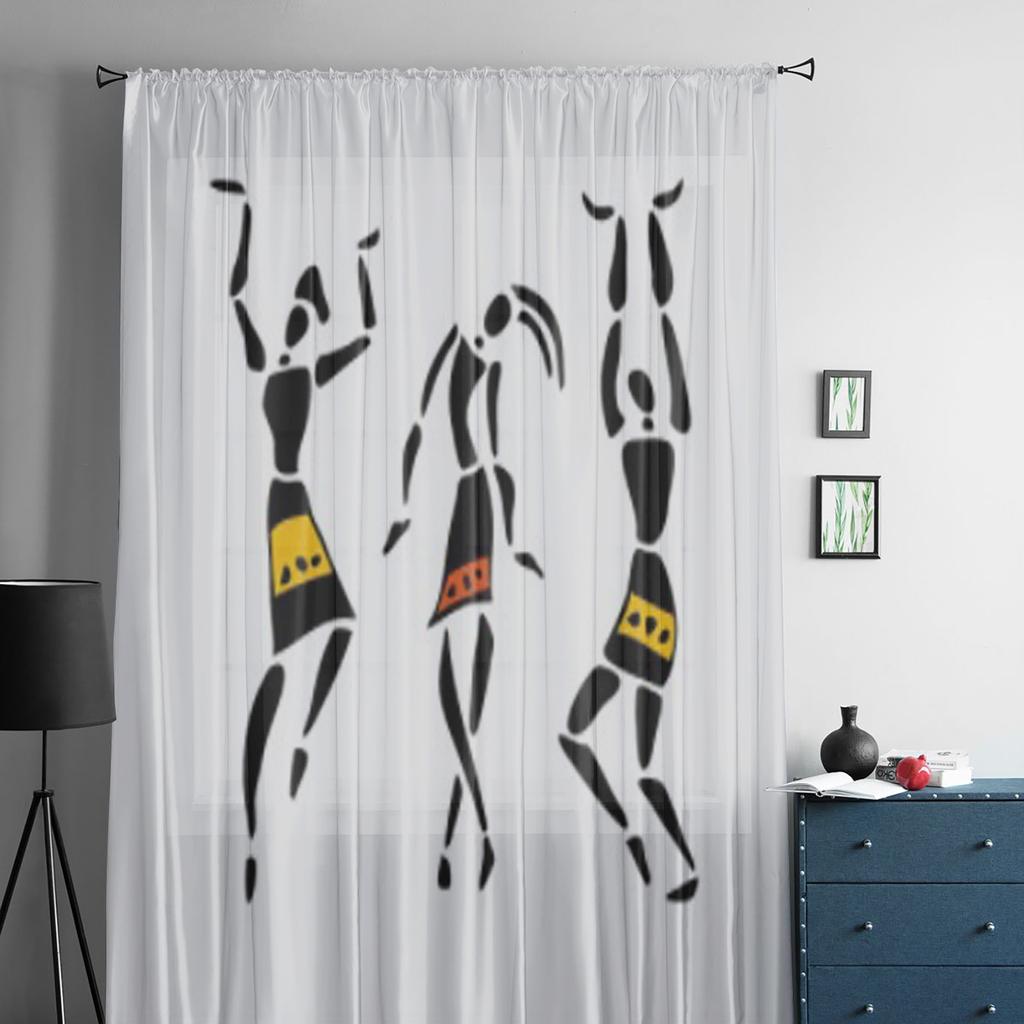 African Dancers White Tulle Sheer Curtains for Living Room the Room Bedroom Kitchen Decoration Voile Organza Curtains