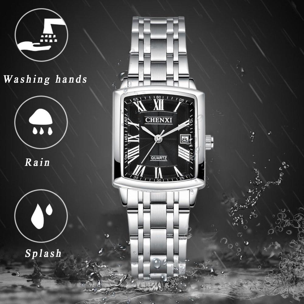 Aroncent Pair Couple Waterproof Square Watch Rome Analog Antique Stainless Silver Anniversary Valentine's Day Christmas Gift for Boyfriend and