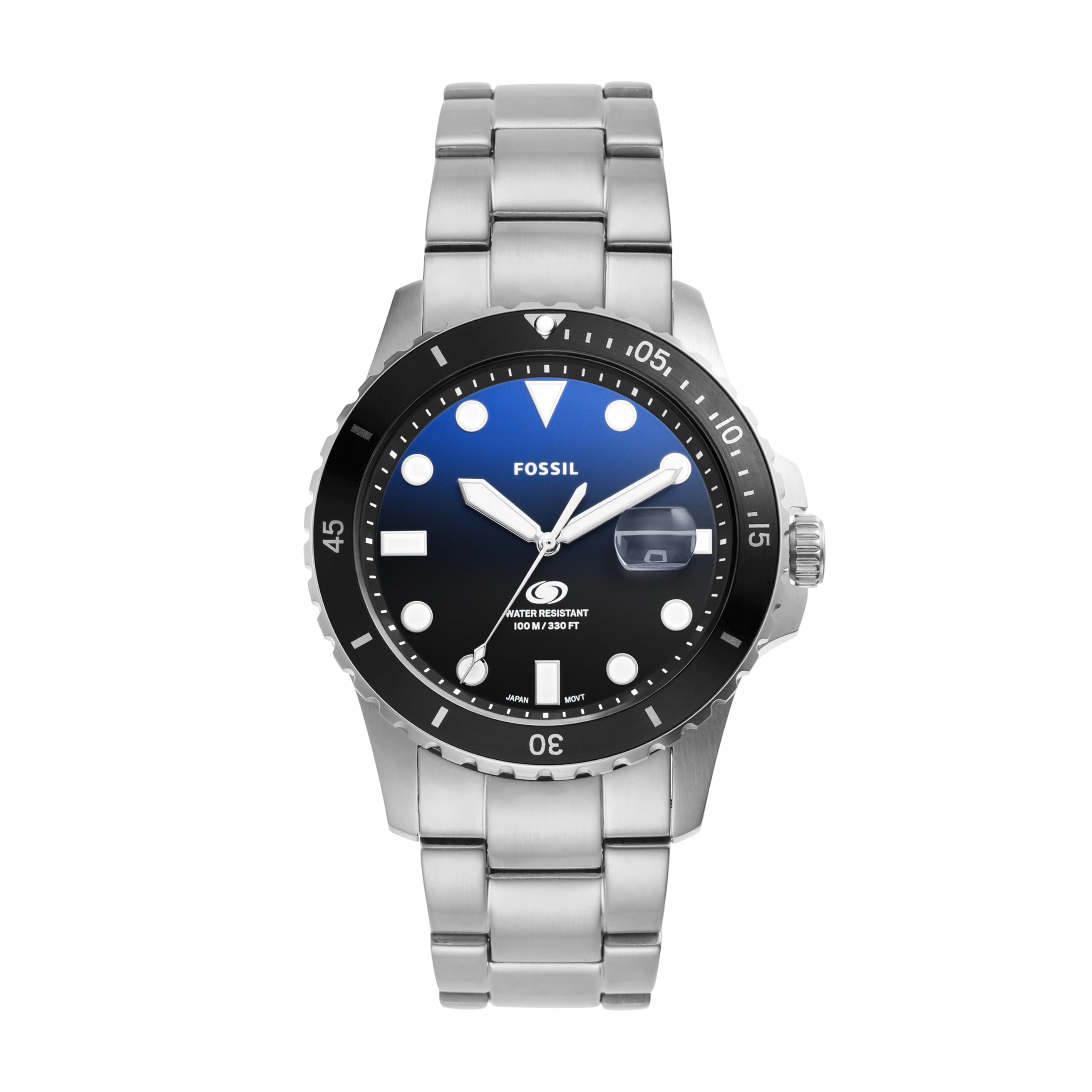 FOSSIL BLUE DIVE Часы с датой из нержавеющей стали Трехстрелочные