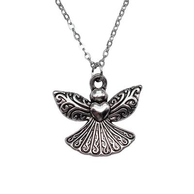 Ornate Angel With Heart Pendant Necklace Spiritual Faith Jewelry 40cm Short Chain