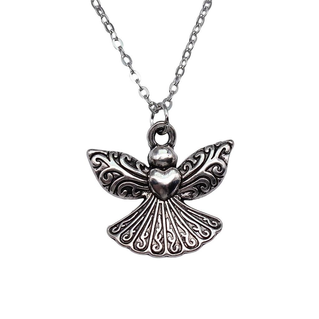 Peach Heart Angel Wings Sweet Pendant Antique Silver Metal Boys Collar Necklace High Quality Gift