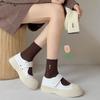 3 Pairs of Women's Socks Set Spring and Summer Thin Breathable Ruffle Edge Socks All Cotton Cute Women's White Printed Socks