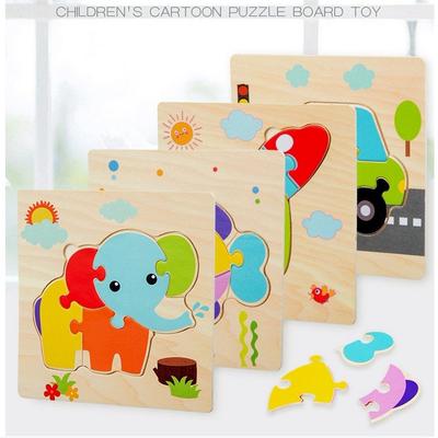 Education Kids Toys  Puzzles Shape Color Cognition Wooden Safety Smooth Cartoon Puzzle Toy