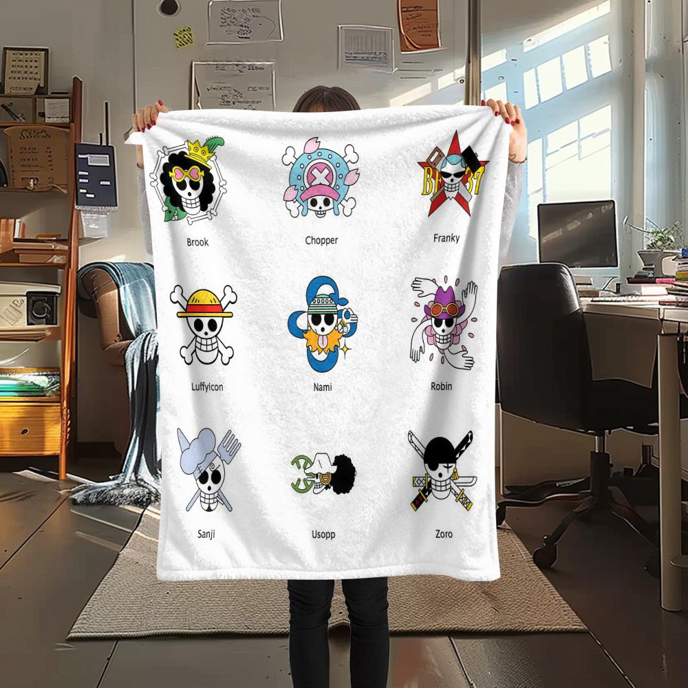 שמיכת פלנל מודפסת One Piece 1 יחידה מתאימה לכל העונות לקישוט הבית חום ונוחות מתנות מתנה לחג