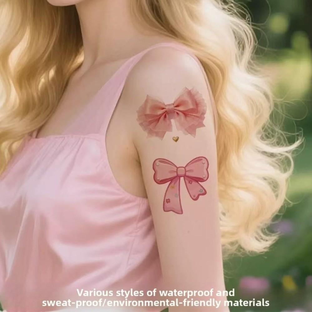 Pink Bowknot Ribbon Colorful Bow Tattoo Stickers Waterproof Makeup Stickers  Live House