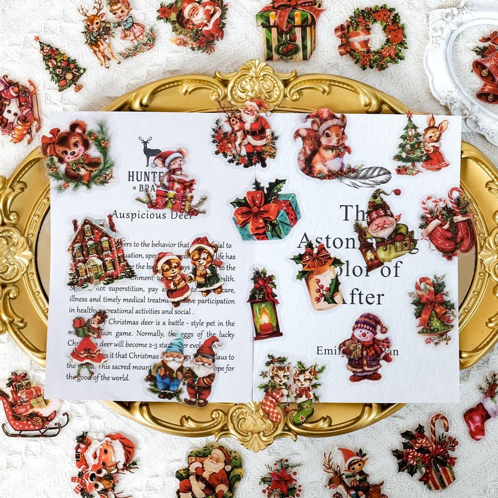 50 PET Christmas Santa Claus themed transparent stickers for party decoration, doors and windows, refrigerator stickers 2026