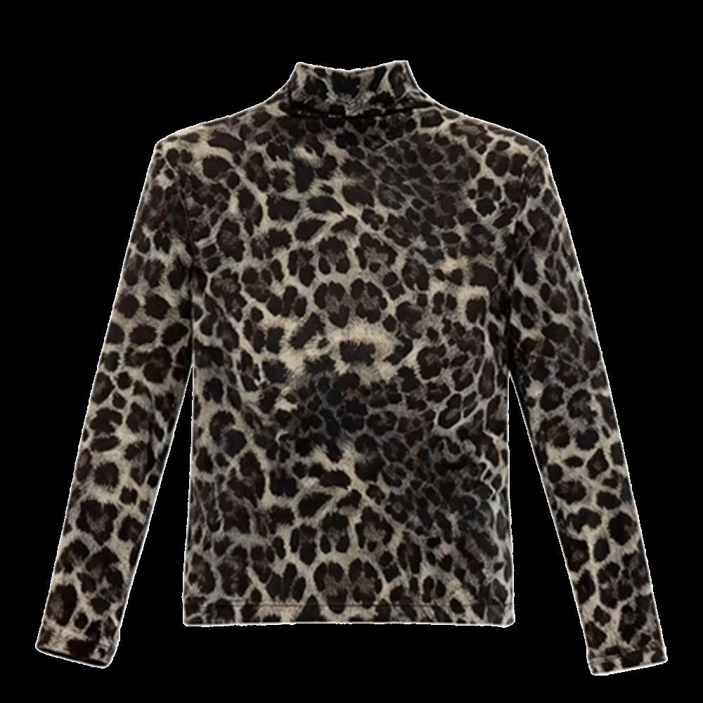 Dámský fleecový rolák s leopardím potiskem: Všestranné, zeštíhlující základní vrstva s dlouhým rukávem pro podzim/zimu.