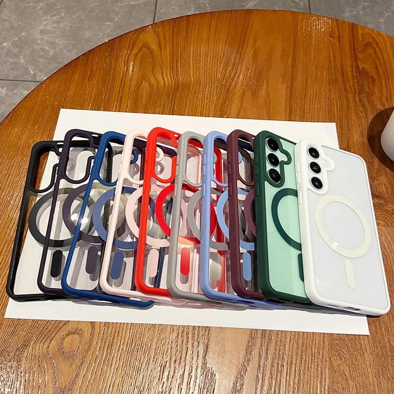 Suitable for Samsung S25Edge Mobile Phone Case A55 Transparent Matte S24ultra Magnetic Magsafe Protective Case S23